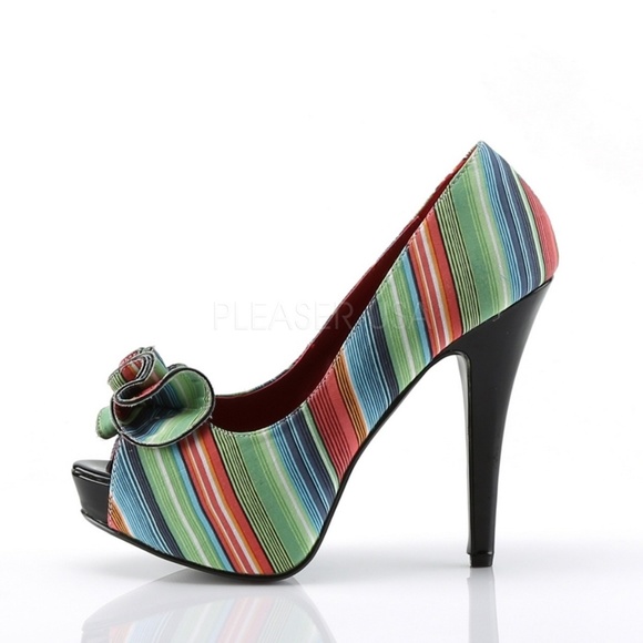 5" High Heels Pin Up Striped Open Peep Toe Shoes - Picture 4 of 4
